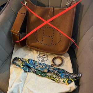 Hermes (1) Twilly Scarf and (2) Kelly Double Bracelet - Evelyne bag NOT included